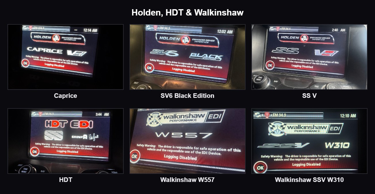 VF EDI programming Holden, HDT & Walkinshaw logo options — Caprice, SV6 Black Edition, SS V, HDT and Walkinshaw boot screens by LSXtreme